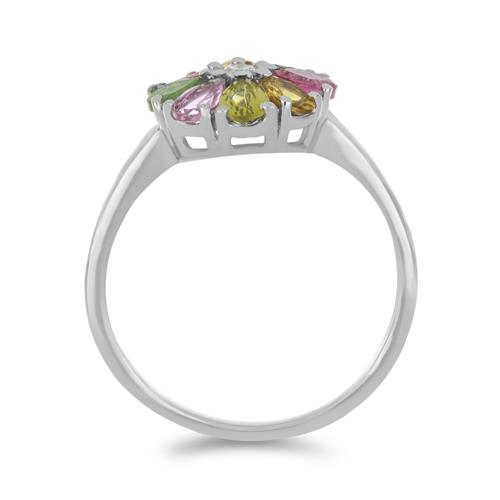 BUY  NATURAL MULTI TOURMALINE WITH WHITE ZIRCON GEMSTONE RING  IN 925 SILVER